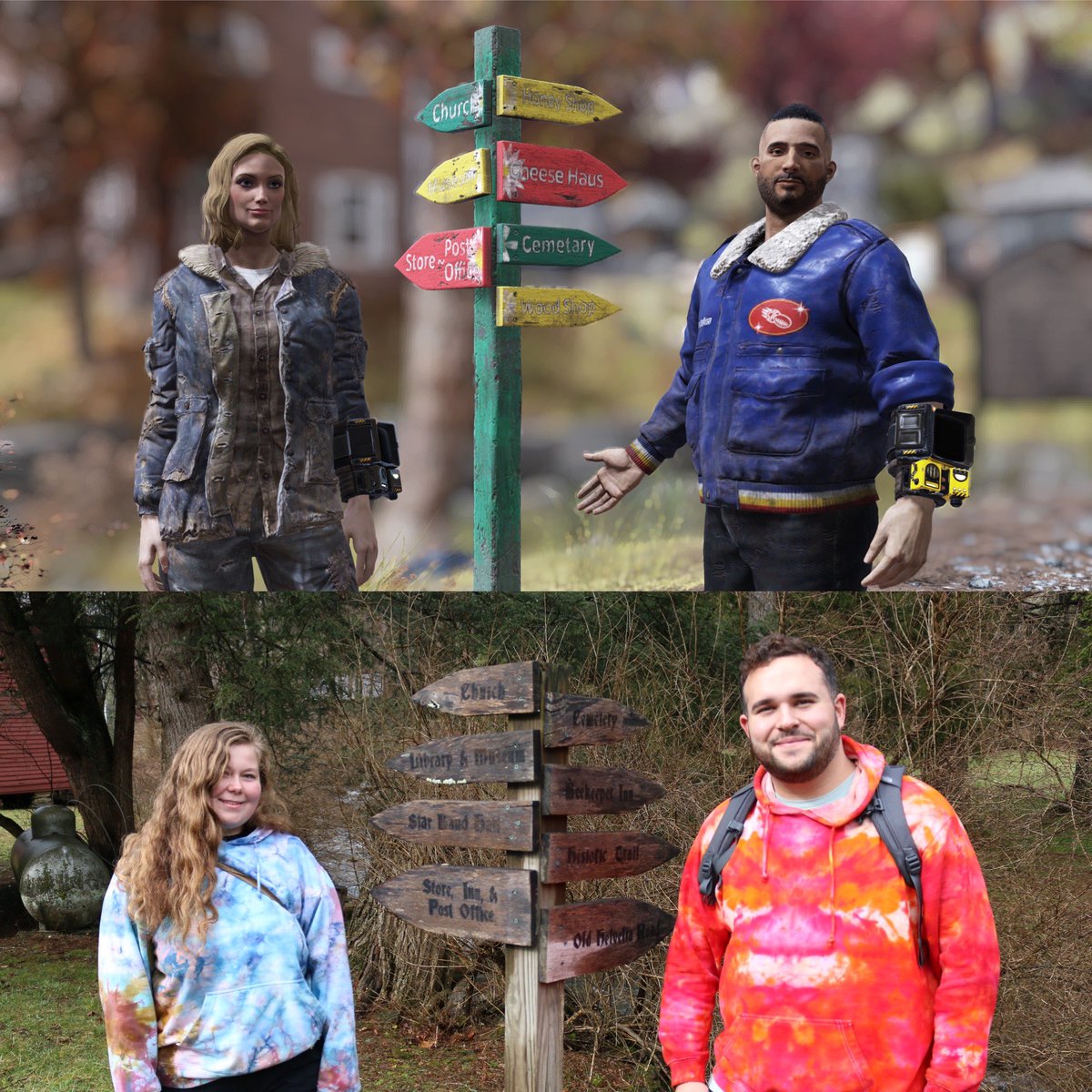 Fallout's tweet photo. When life and games collide!

@moore_chelsie and @Nino_Furioso celebrate Fasnacht in and out of #Fallout76! https://t.co/p7ZvbW7Y2h