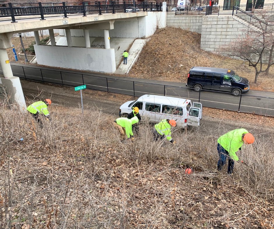 TreeTrust's tweet photo. Tree Trust's YouthBuild crew are working on landscape maintenance at the Minneapolis Greenway. 

Join us in celebrating their commitment to beautifying our beloved community space! 🌿💪

#YouthBuildUSA #paidtraining #skilledtrades @youthbuildusa https://t.co/eFLRhelqU6