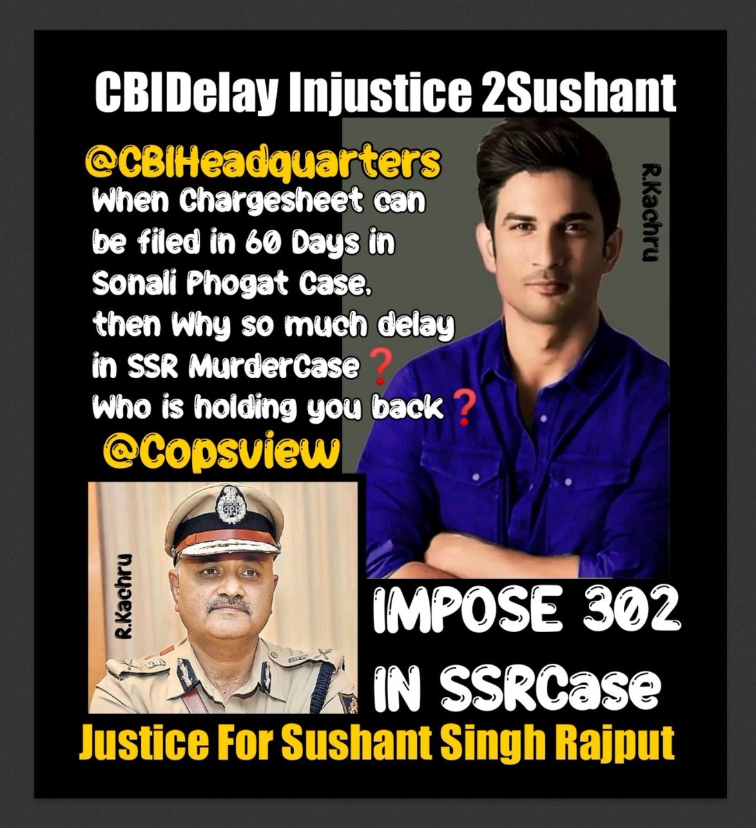 @CBIHeadquarters When Chargesheet can be filed in 60 Days in SonaliPhogat Case,then Why so much delay in SSR MurderCase❓ Who is holding you back❓@Copsview You're denying Sushant's Basic Rights to JUSTICE @PMOIndia @MLJ_GoI Sushant Justice Matters⚖️ CBIDelay Injustice 2Sushant