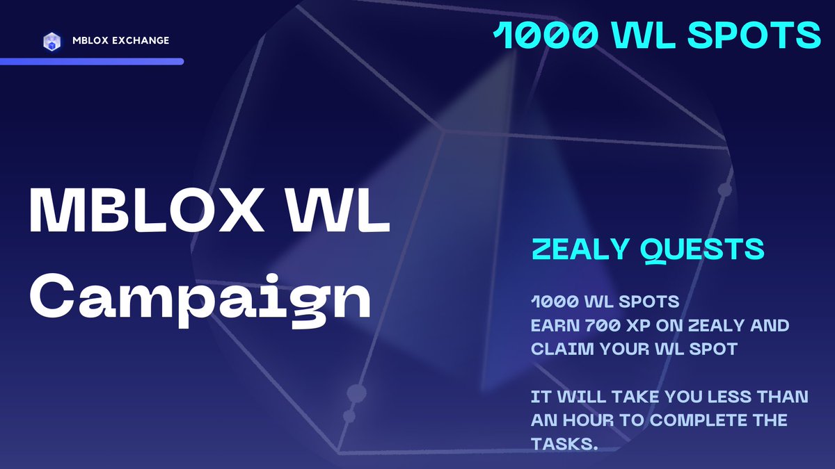 MbloxE's tweet photo. We are launching a quest campaign in zealy, where we will giveaway another 1000 WL spots

All you need to do is earn 700 XP.
Hurry up, the number of prizes is limited. The campaign will last 2 weeks or until the WL spots run out.

Campaign: https://t.co/Bk4KJEnsbN

#GIVEAWAY https://t.co/mCXQmmSGpp