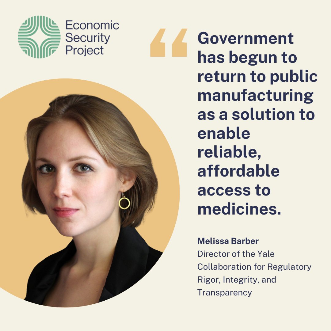 In medicine, @Yale_CRRIT is exploring legal roadblocks to the public manufacturing of medicine like insulin, hoping to provide the government with the knowledge it needs to fight back against any potential challenges posed by big pharma. 7/