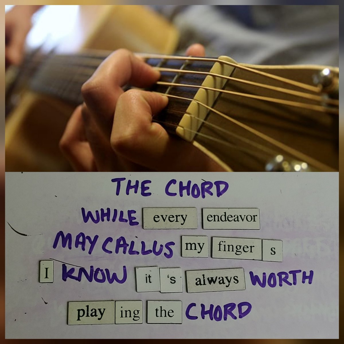 JazzRJ's tweet photo. I think I just used learning to play guitar as a life metaphor. #poem #poetry #magneticpoemoftheday #magneticpoetry #magneticpoem #poetrymagnets #writing #mine #thechord https://t.co/IG7dASzd8k