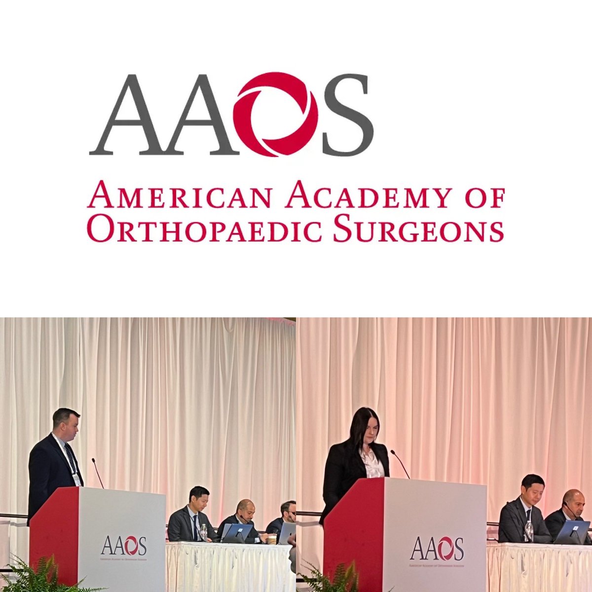 Our @mayoclinicsport research fellows Sean Clark and @karissa_simon25 rocking their @AAOS1 podiums! Up later this week: @xkongpan as well as some of our 2022-2023 fellows! #HipArthroscopy #FAI #MeniscusRoot
