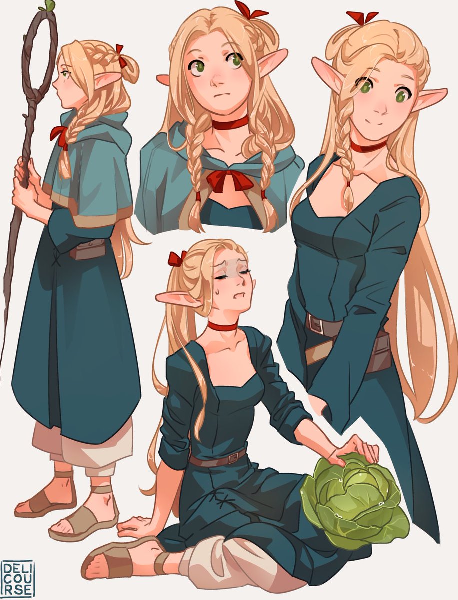delicourseart's tweet image. been watching #dungeonmeshi… here’s some marcille doodles🌱