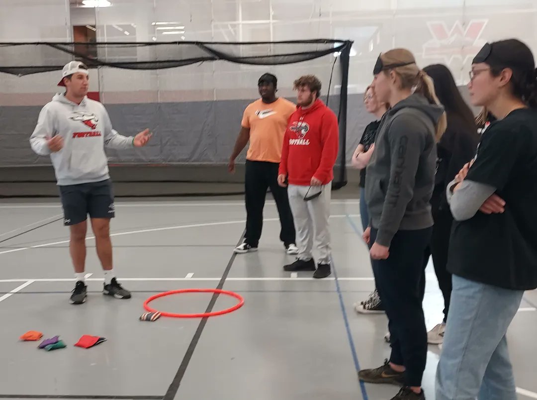 ess_western's tweet photo. Students in ESS 363 Inclusive Physical Activity started the peer teaching unit introducing and teaching fun physical activities for people with visual impairment. Smiley, Drew and Sophia introduced blind kickball, modified cornhole, and hula hoop activities. It was FUN! https://t.co/5Lm2j7UFp4