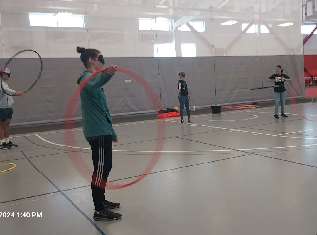 ess_western's tweet photo. Students in ESS 363 Inclusive Physical Activity started the peer teaching unit introducing and teaching fun physical activities for people with visual impairment. Smiley, Drew and Sophia introduced blind kickball, modified cornhole, and hula hoop activities. It was FUN! https://t.co/5Lm2j7UFp4