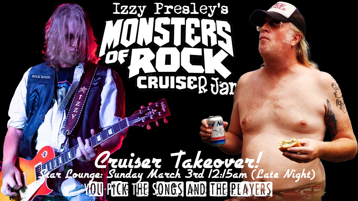 The late night Jam time and date has been announced for the <a href="/MonstersCruise/">monstersofrockcruise</a> - Guitars by <a href="/vintageguitars_/">VintageGuitarsUS</a> and strings by <a href="/ghsstrings/">GHS Strings</a> This is the Cruiser Takeover Jam!