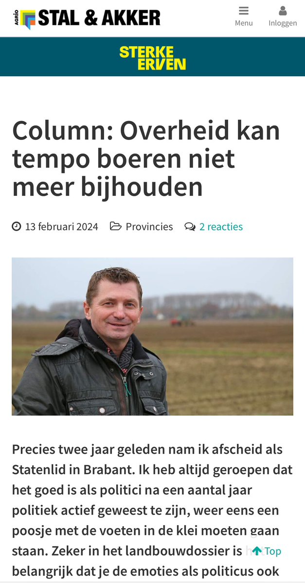 Precies twee jaar na mijn afscheid als Statenlid een mooi moment om als columnist voor de Agrio pers maandelijks actuele thema’s rondom landbouw &amp; agrarisch natuurbeheer aan de orde te stellen

‘De overheid kan het tempo van de boeren niet meer bijhouden’

stal-en-akker.nl/artikel/938868…