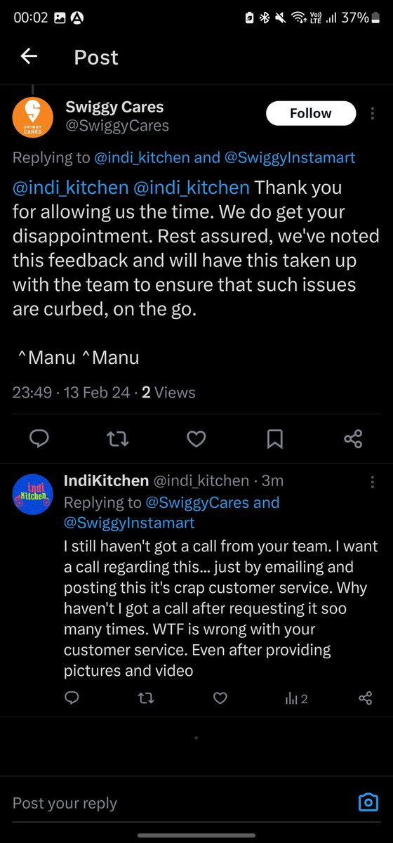 indi_kitchen's tweet photo. @SwiggyCares I still haven't got a call or anything... this is the 3rd time that I have got template answers without someone even bothering to call and explain. I'm sure no one has done anything to resolve this issue. I need a call from someone in the customer service team. https://t.co/q3jJrdSTVL