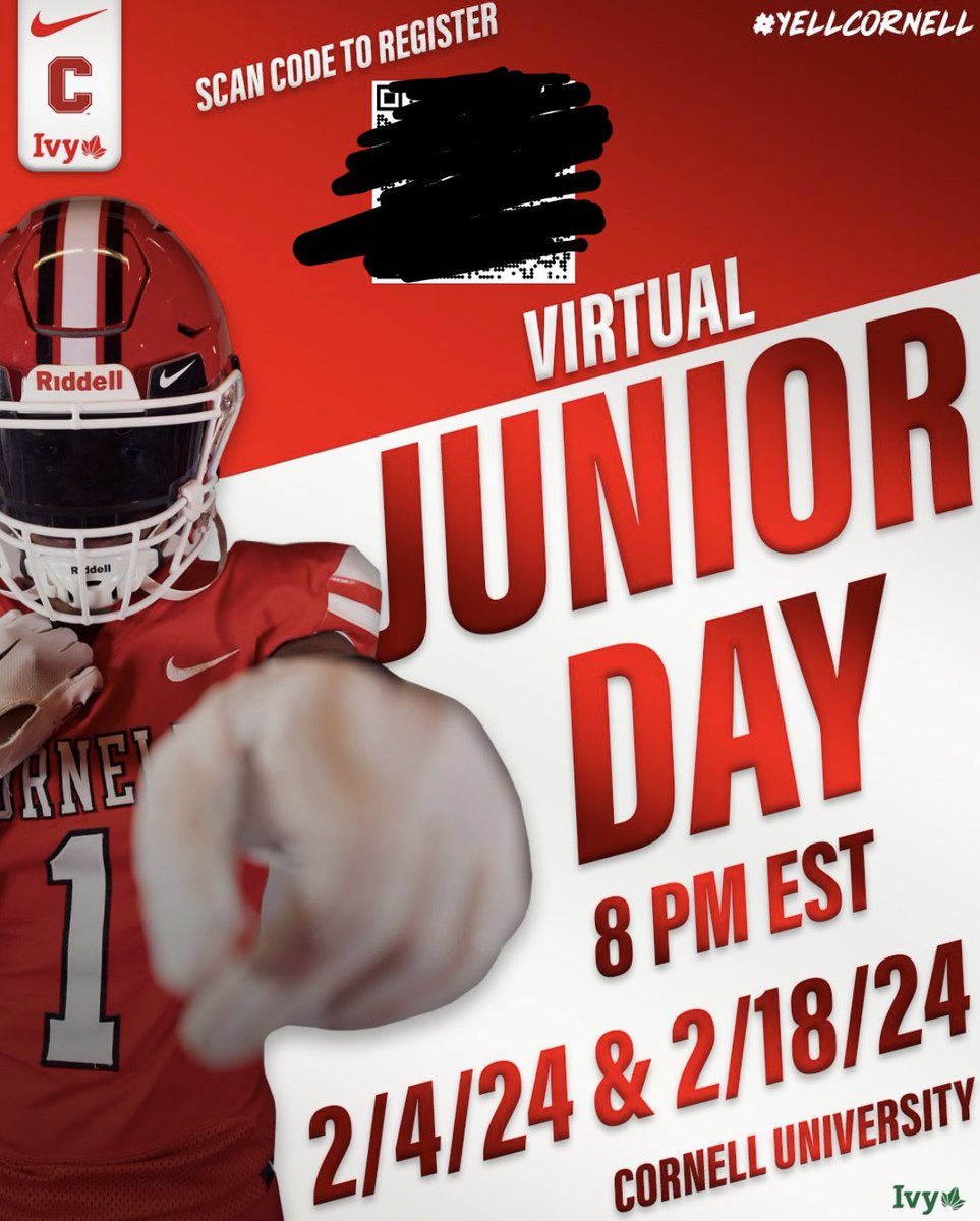 Thank you @TerryUrsin for the invite to attend Cornell’s virtual Junior day. Look forward to attending. @CoachAMiller @CHSKnightsFB @CoachJDittman58