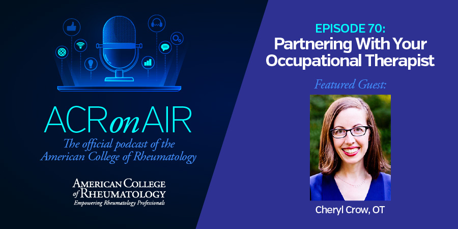 NEW EPISODE! We’re releasing the first of a series getting to know our professional #rheum colleagues & today we begin with the OT. To help us we have the founder of Arthritis Life/host of the Arthritis Life Podcast @realcc joining us! Listen → acronair.org #ARPrheum