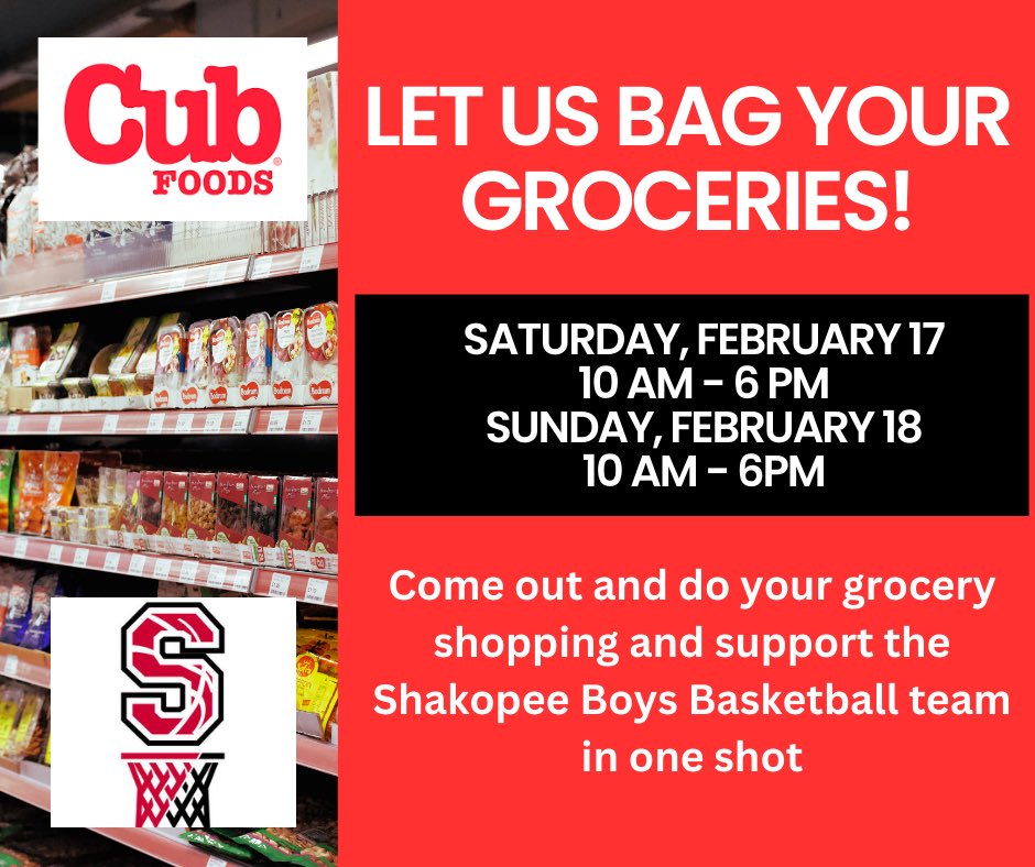 Make your weekly grocery run at Cub Foods this weekend and have our players bag your groceries! Go Sabers!