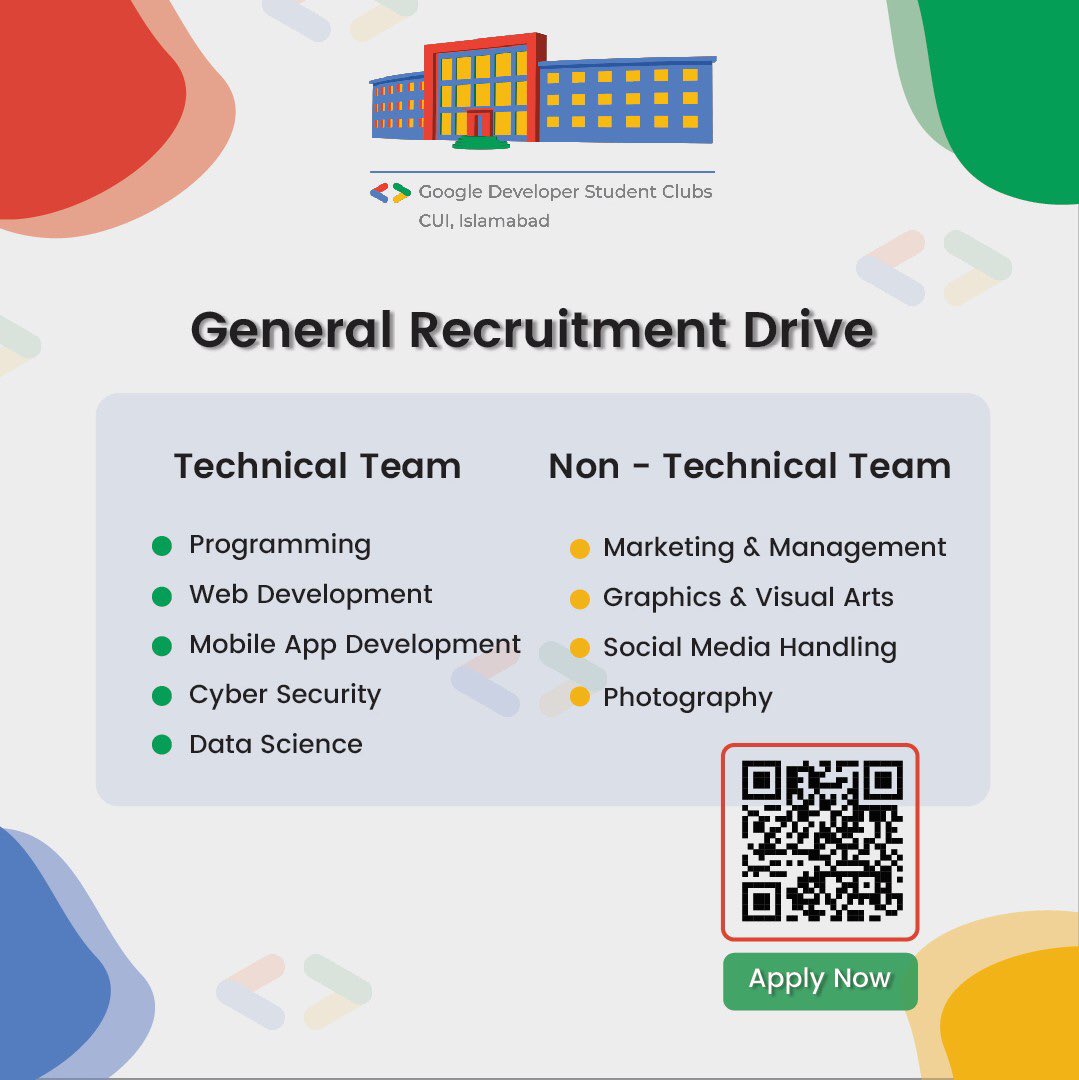 Ignite your tech passion at GDSC CUI
Calling all CUI Islamabad tech enthusiasts! 

Join the GDSC CUI Now:
docs.google.com/forms/d/e/1FAI…