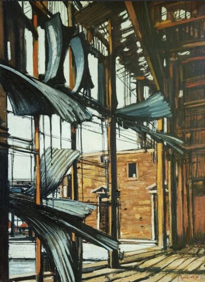 Découverte du jour grâce à la <a href="/gazette_drouot/">La Gazette Drouot</a> : le travail de Jean Thomas (1923-2019), peintre français qui s’installe aux États-Unis après la guerre, pour y figer le patrimoine industriel en devenir et en déshérence. Écho au @mbalyon #patrimoineindustriel #ruines #urbex