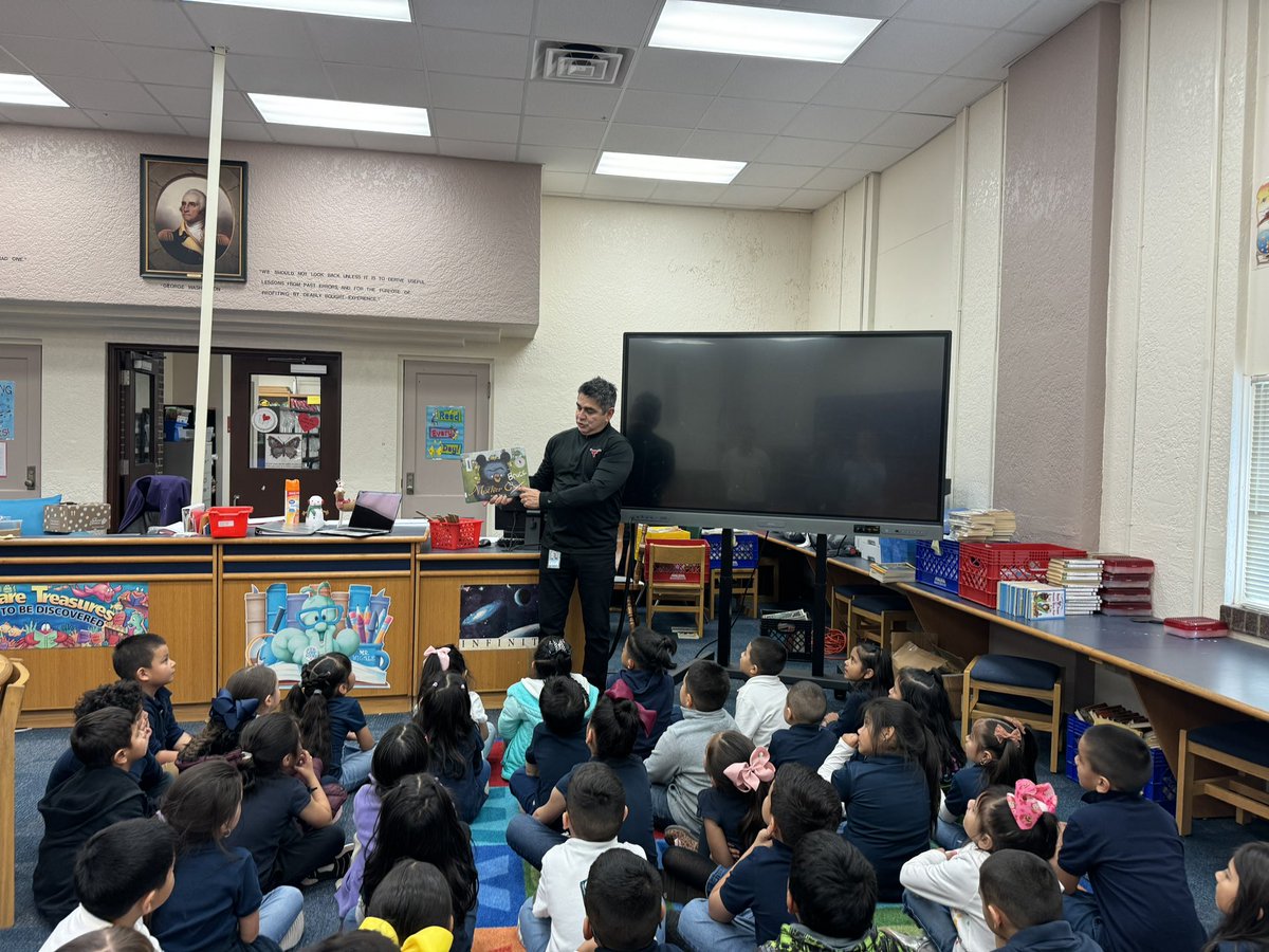 🌟 Today we had the honor of having Mr. Martinez, principal at North Side High School, join us and read to our students. He even showed us his grumpy face!🎓Mr. Martinez encouraged our students for high school readiness, and we can't wait to be North Side steers! @NorthSideFWISD