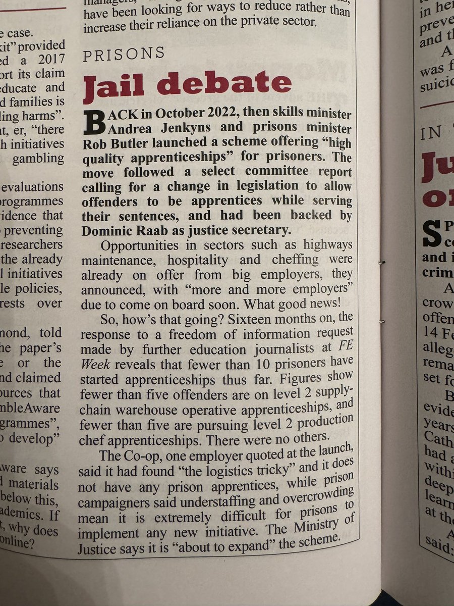 Eye eye Great to see @annieiseating’s prisoner apprenticeship investigation referenced in latest Private Eye