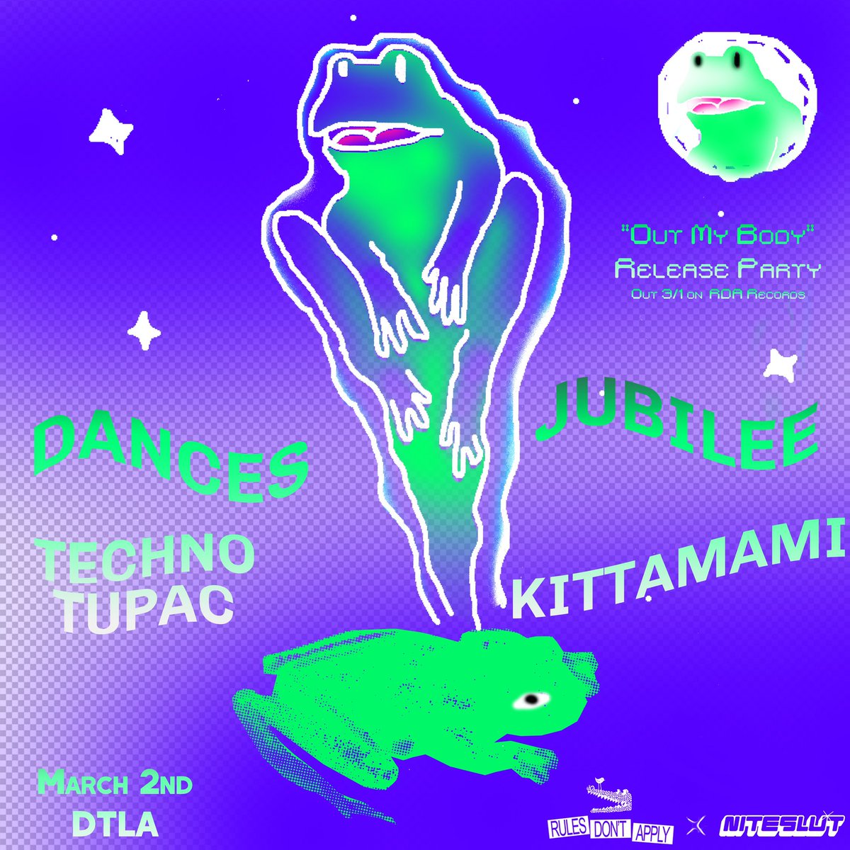 Dances (@dances) on Twitter photo LA I’m so stoked for the “out my body” release party with <a href="/niteslut/">niteslut</a> <a href="/RDA_records/">Rules Don't Apply Records</a> (<a href="/WalkerAndRoyce/">Walker & Royce</a> label ) and besties <a href="/JubileeDJ/">DELETE</a> <a href="/kittamami/">Kay Danai</a> and <a href="/techno_tupac/">Techno Tupac</a>
It’s going to be a frog in a frog in a frog
Niteslut.com LA I’m so stoked for the “out my body” release party with <a href="/niteslut/">niteslut</a> <a href="/RDA_records/">Rules Don't Apply Records</a> (<a href="/WalkerAndRoyce/">Walker & Royce</a> label ) and besties <a href="/JubileeDJ/">DELETE</a> <a href="/kittamami/">Kay Danai</a> and <a href="/techno_tupac/">Techno Tupac</a>
It’s going to be a frog in a frog in a frog
Niteslut.com