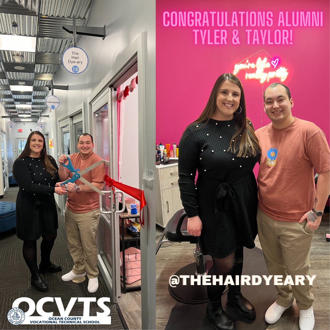 Congratulations to alumni Tyler &amp; Taylor on the opening of their Sola salon suite in Toms River, the Hair Dye-Ary @thehairdyeary! We wish you much success! <a href="/ocvts/">OCVTS</a> #ocvts #ocvtsalumni #ctemonth #hairstylist #vocationaleducation #tomsriverlocal