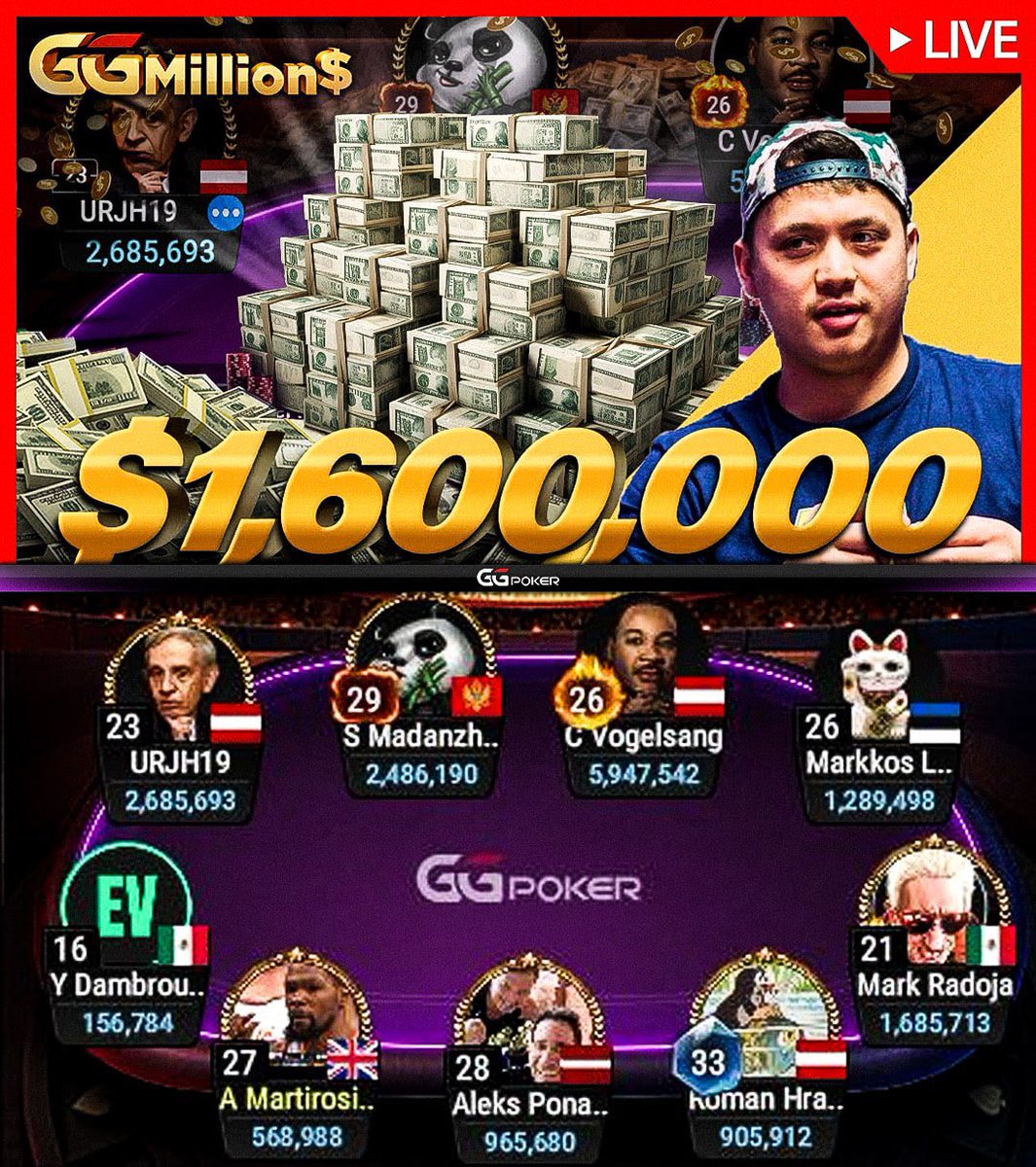 Giving away $50 <a href="/GGPoker/">GGPoker</a> ticket; Follow, Like, RT &amp; tag a friend to enter! 

$1,600,000 Super High Roller FINAL TABLE w/ <a href="/mikejozoff/">Mike Jozoff</a> , LIVE NOW! Watch on ggpoker.tv