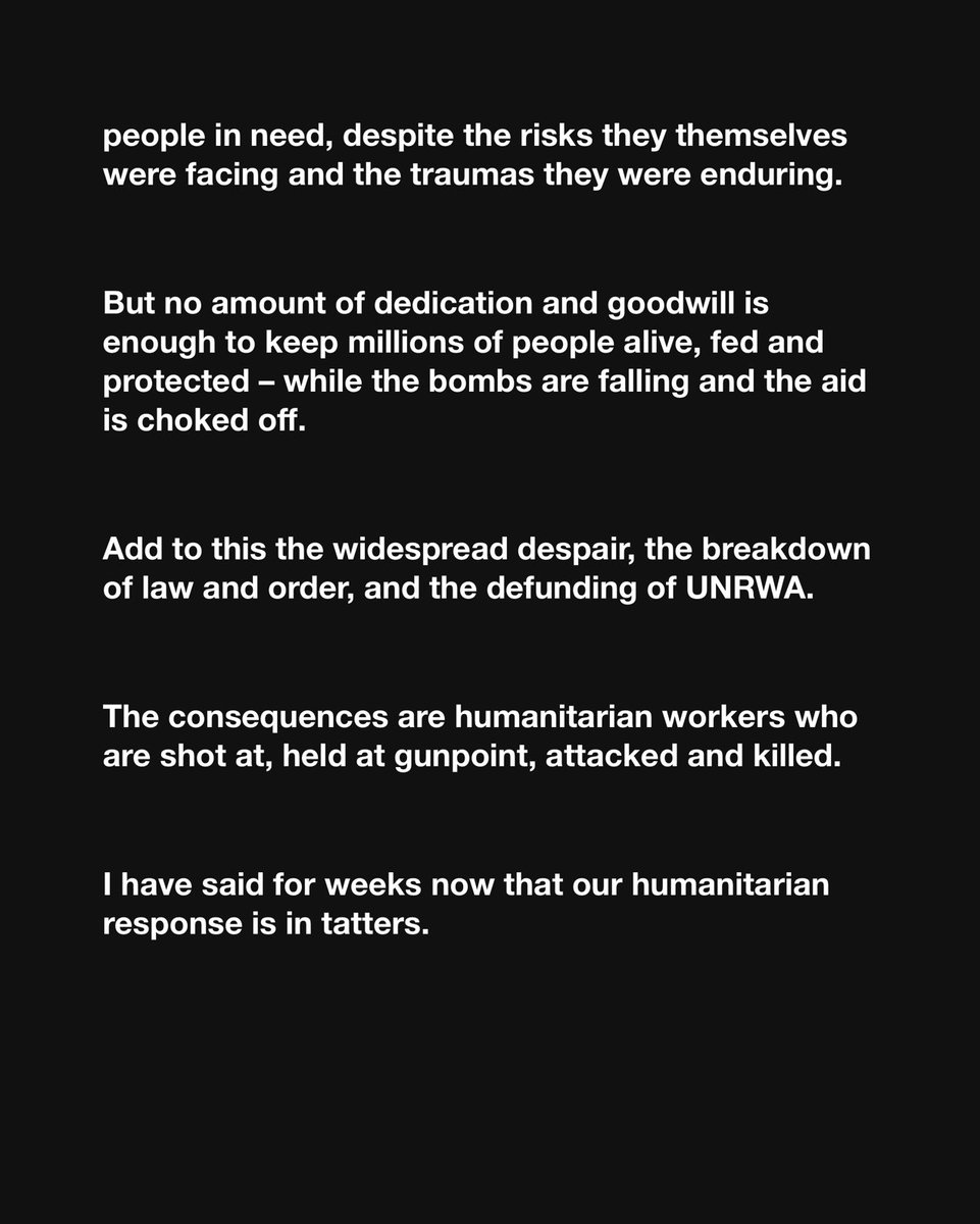 UNReliefChief's tweet photo. The scenario we have long dreaded is unraveling at alarming speed.
 
Today, I’m sounding the alarm once again: Military operations in Rafah could lead to a slaughter in Gaza. They could also leave an already fragile humanitarian operation at death’s door.

https://t.co/oXpMNkVx75 https://t.co/rUNfCGRIDK