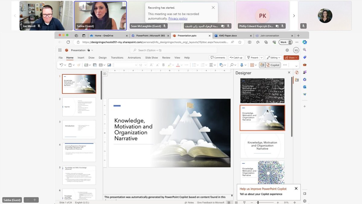 Seeing a demo of @MSFTCopilot for M365 - building an entire PPT and speaker notes from a prompt as we watch. Amazing integration possibilities showcased by @askMsQ during our #MicrosoftCertifiedCoach session today. #AIinEdu #BeforeAndAfter