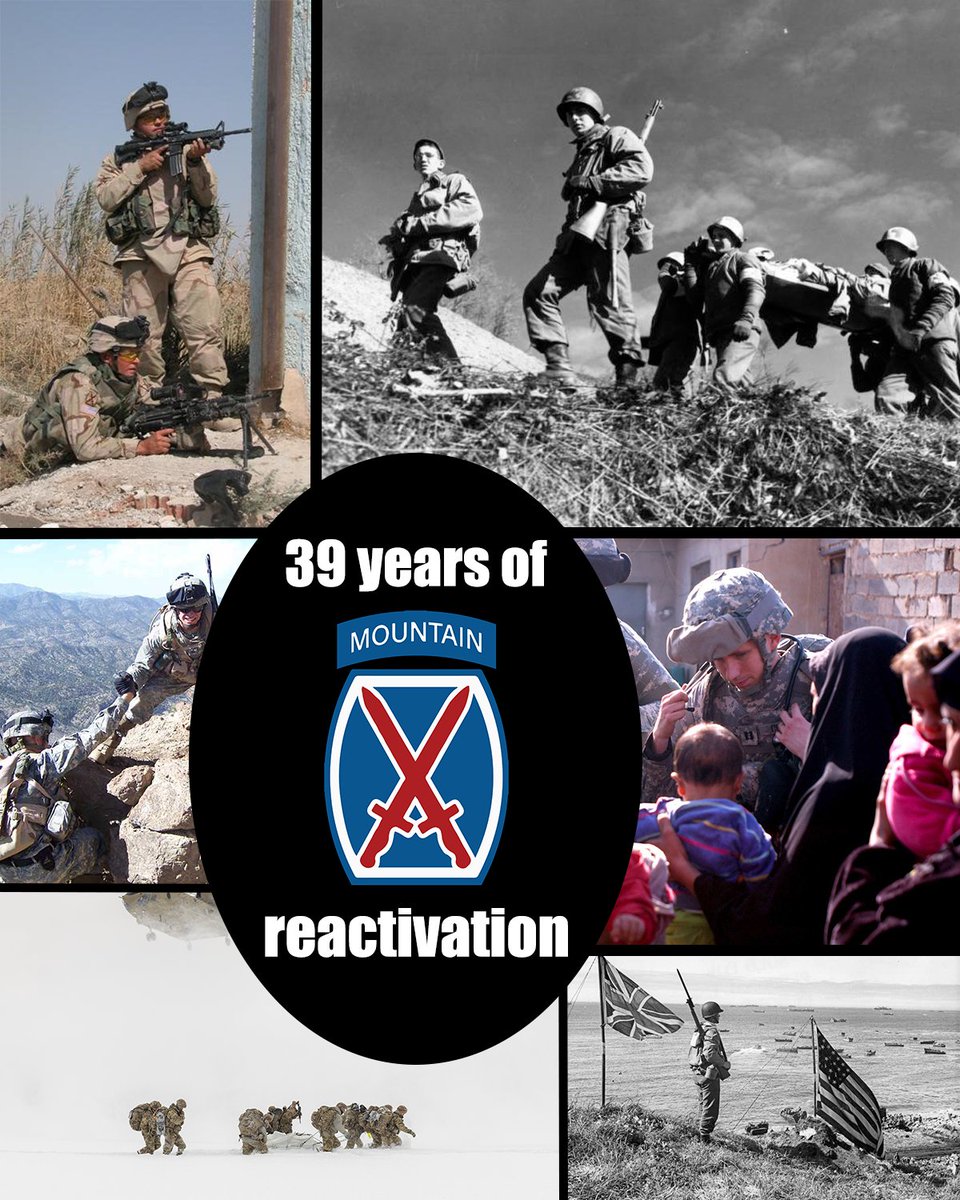 10MTNDIV's tweet photo. Today, we celebrate the anniversary reactivation of the 10th Mountain Division! On this day in 1985, Fort Drum, New York, the division embarked on a journey of excellence in mountain warfare. Saluting resiliency &amp; pride of our Mountain Soldiers who continue to inspire us all https://t.co/4LD7GlwRff