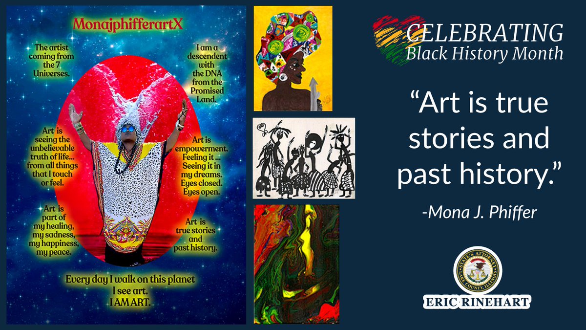 Throughout #BlackHistoryMonth we will be highlighting local artist who use their crafts to influence our communities. Mona J. Phiffer is a “Universe” conscience artist and uses art to express different emotins. You can check out her work at:
dandeliongallery.org/artist-mona-j-…