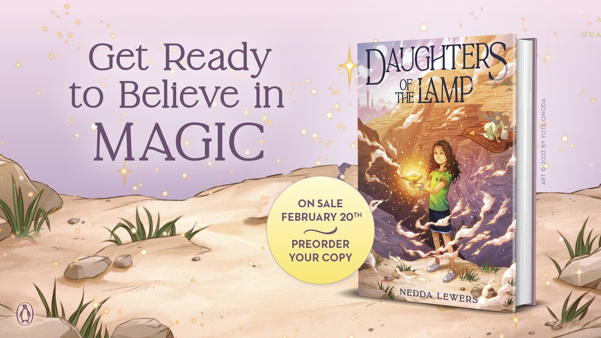 Coming Soon: DAUGHTERS OF THE LAMP by @NeddaLewers Percy Jackson meets Arabian fairy tales in this stunning middle grade fantasy debut about a girl who becomes the guardian of Ali Baba’s legendary treasure. Believe in fairy tales. On Sale 2/20/24 🚨