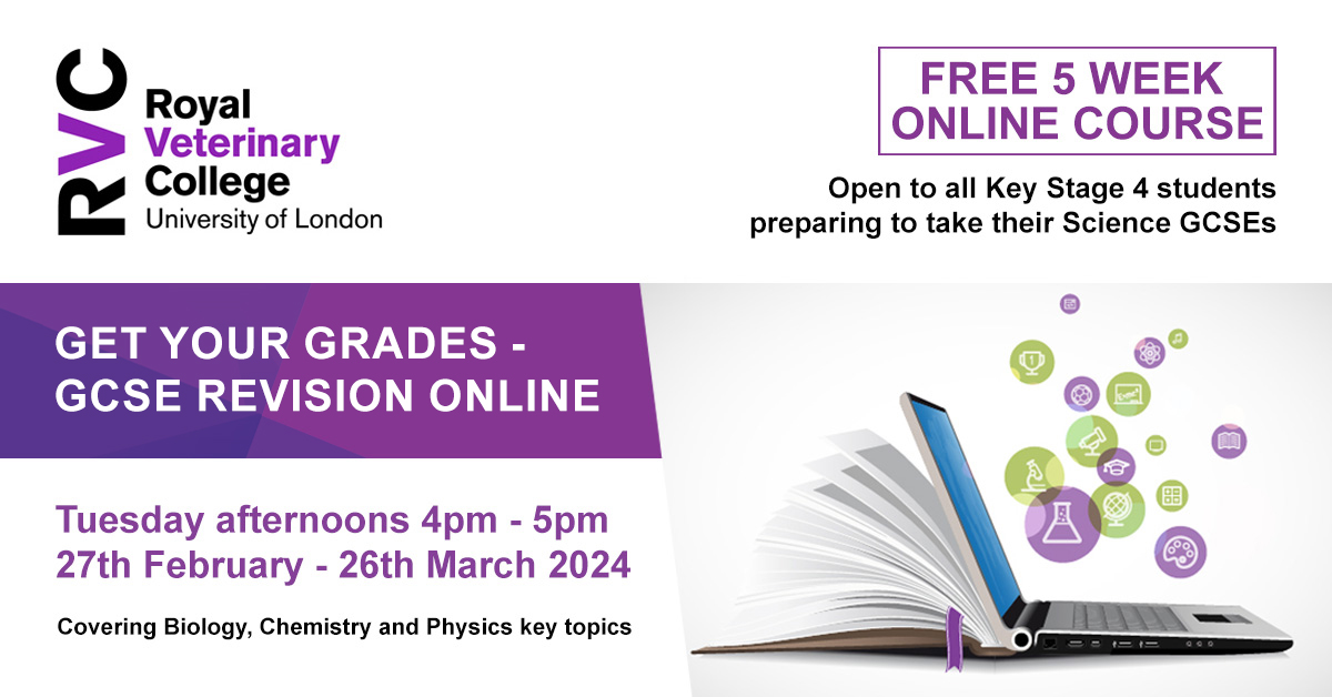 ‍🔬 Get Your Grades - GCSE Revision Online
📅 27th Feb - 26th March
🆓 Tuesdays 4pm - 5pm

Two weeks to go until our popular 5 week FREE online revision course is back. Everyone studying GCSE science is welcome!

➡️ Find out more and sign up at: rvc.uk.com/get-your-grade…
