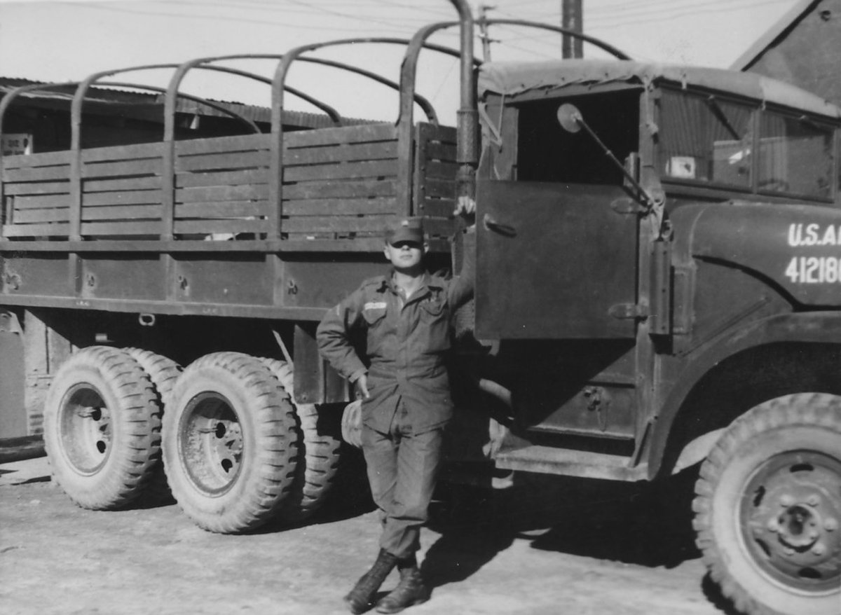 Me at 18, one day before being promoted to Sp4. Thats old 60 I'm standing by -- it was the Bn Supply's only truck (S4) and since the S4 Sergent was a drunk I became the acting Sergent. Place -- about two blocks from the Korean DMZ - Camp Knox 80th SP Artillery!