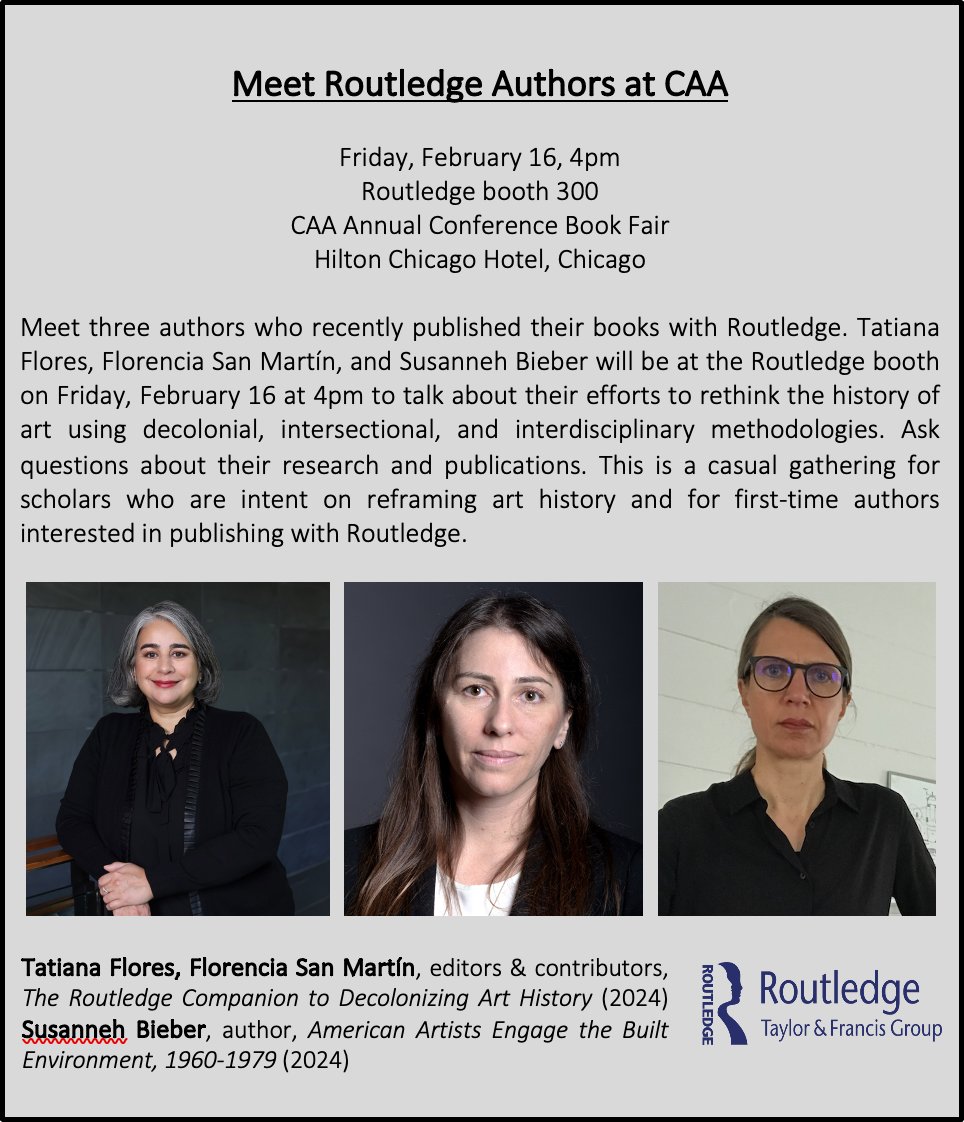 Attending #CAA2024? Be sure to attend our “meet the authors” event! It’s on Friday Feb. 16 from 4 to 4:30 pm at our booth in the book fair area. You will have the chance to meet Susanneh Bieber, Tatiana Flores and Florencia San Martin, and peruse their recently published books.
