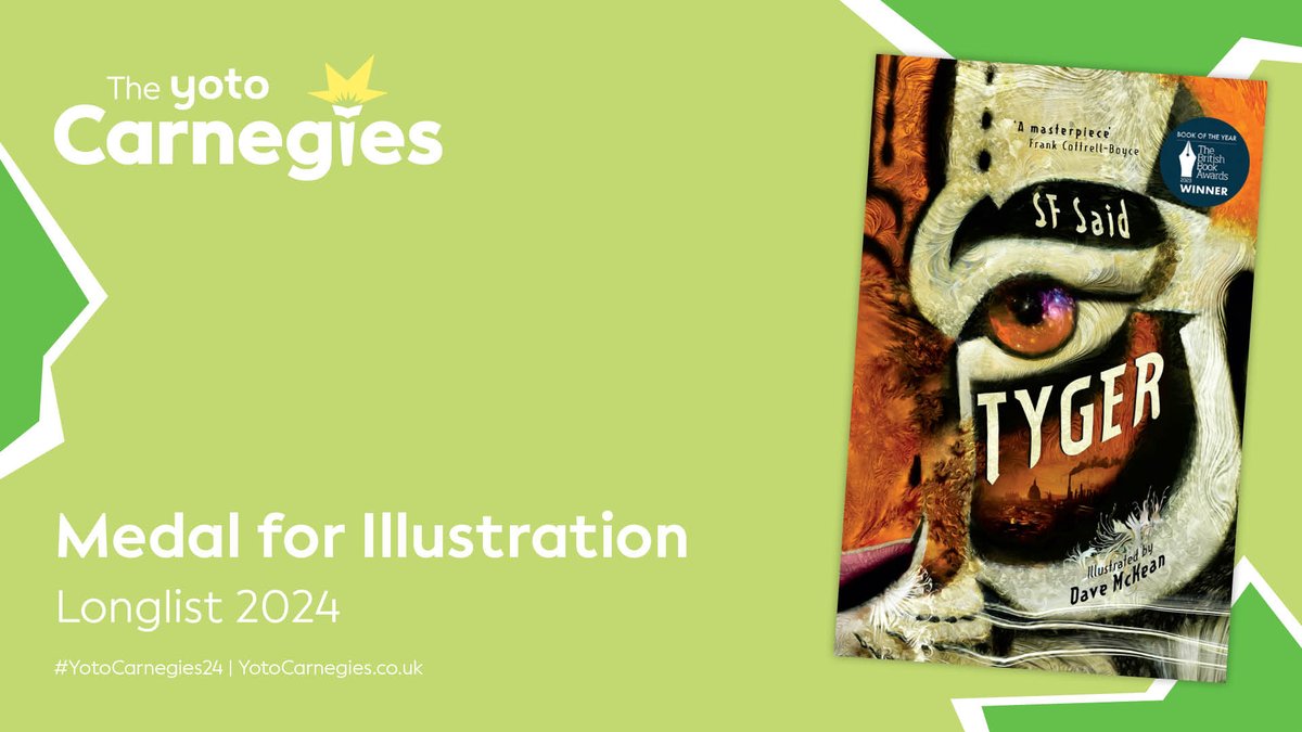 whatSFSaid's tweet photo. I love libraries &amp; librarians, so I'm beyond honoured to see Tyger on the #YotoCarnegies24 longlist - for both writing &amp; illustration! Huge, huge thanks to the judges, it means more than I can say - and thanks to all librarians for always championing children's literature! https://t.co/vNEwwLG719