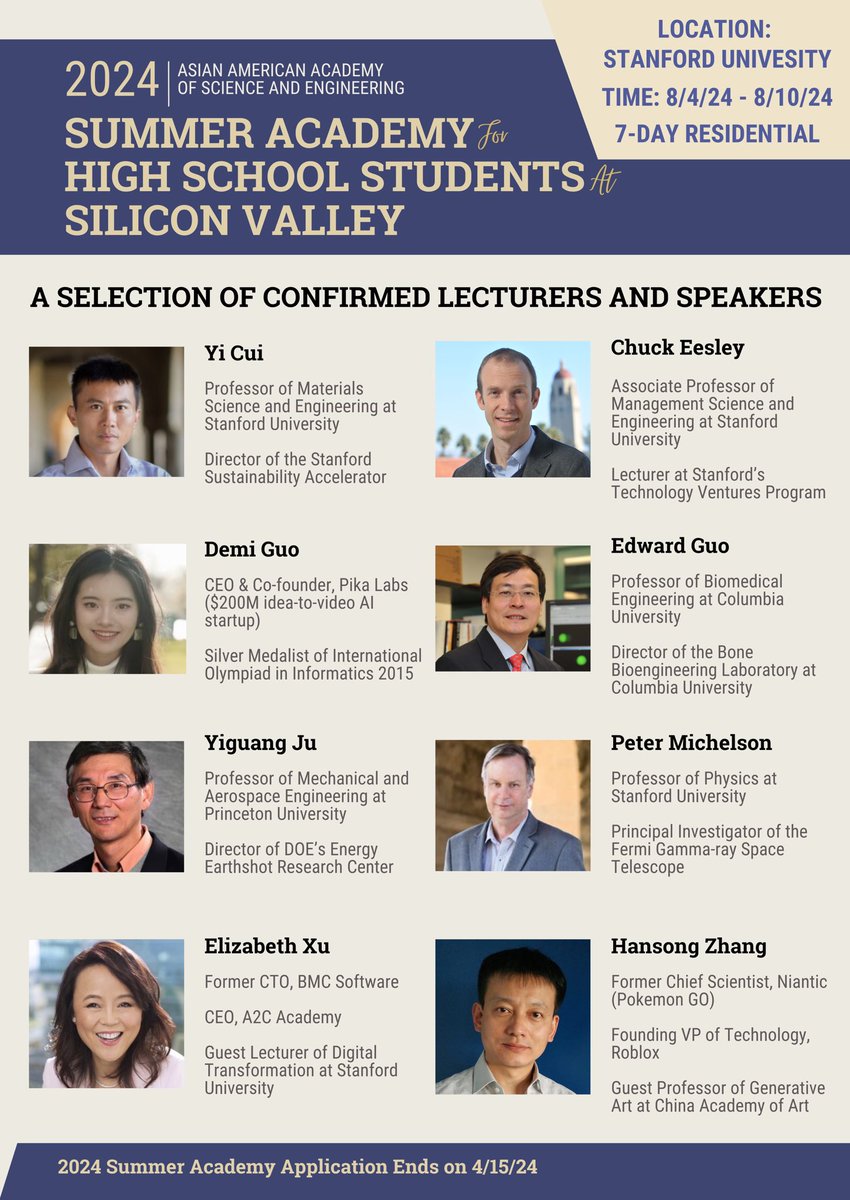 Registration for the Asian American Academy of Science and Engineering (AAASE) Summer Academy at Silicon Valley officially begins on February 12th! The summer academy will take place at Stanford University from August 4th to August 10th, including a seven-day full residential…