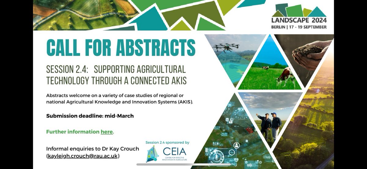 LANDSCAPE 2024 in Berlin (Sep 17-19): Agroecosystems in Transformation: Visions, Technologies and Actors​​​​​. @CEIAgri an Elizabeth Creak-funded collaboration between @RoyalAgUni @HarperAdamsUni @UniofNewcastle @uniofwarwick @UniofReading are sponsoring a session!