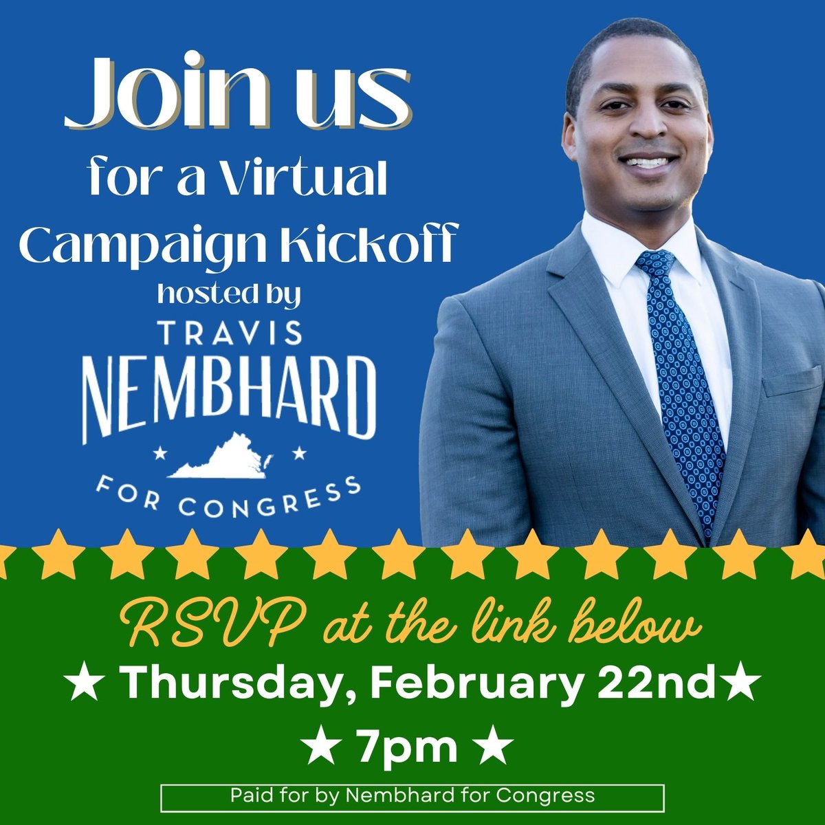 To those who missed our campaign kick-off events last week, I’m excited to invite you to a virtual event celebrating the launch of my campaign. 🎉 Please RSVP below! secure.actblue.com/donate/2024022…