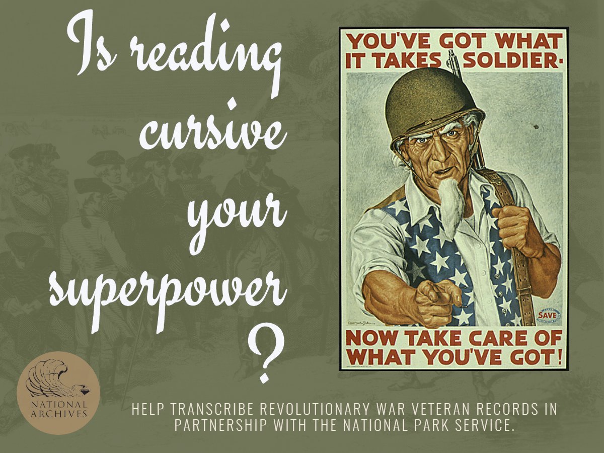 The National Archives and the National Park Service (<a href="/NatlParkService/">National Park Service</a>) are collaborating on a special project to transcribe the Revolutionary War pension files. Join in!

archives.gov/citizen-archiv…

#RevWarVets #ReadingCursiveIsASuperpower