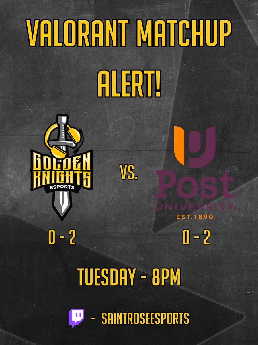We've got another week of VALORANT! This time vs. Post University.

twitch.tv/saintroseespor…