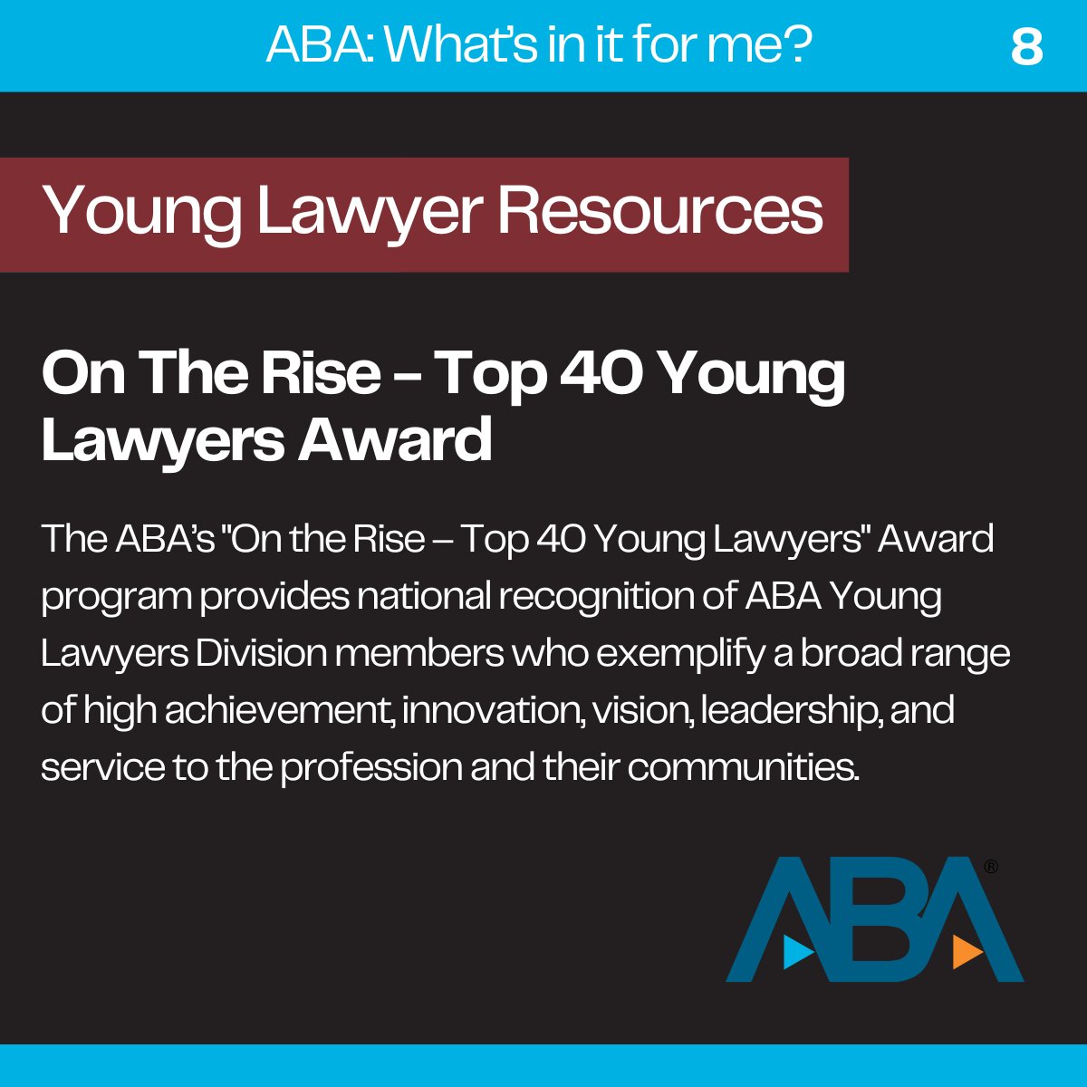 Calling all #younglawyers! Nominate yourself or a colleague for <a href="/ABAesq/">American Bar Association</a>'s 'On the Rise – Top 40 Young Lawyers' Award. Recognizing excellence in legal practice and community service.

Deadline: Feb 19th. Apply now: bit.ly/3OLhmzR