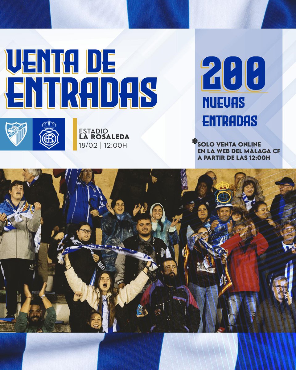 🎫Ú𝐋𝐓𝐈𝐌𝐀 𝐇𝐎𝐑𝐀 𝐄𝐍𝐓𝐑𝐀𝐃𝐀𝐒 𝐌Á𝐋𝐀𝐆𝐀-𝐑𝐄𝐂𝐑𝐄

➡️Tras las negociaciones llevadas a cabo entre el Real Club Recreativo de Huelva y el Málaga CF se han cedido 𝟮𝟬𝟬 𝗲𝗻𝘁𝗿𝗮𝗱𝗮𝘀 𝗺á𝘀 𝗽𝗮𝗿𝗮 𝗹𝗮 𝗮𝗳𝗶𝗰𝗶ó𝗻 𝘃𝗶𝘀𝗶𝘁𝗮𝗻𝘁𝗲.

➡️Las entradas se podrán