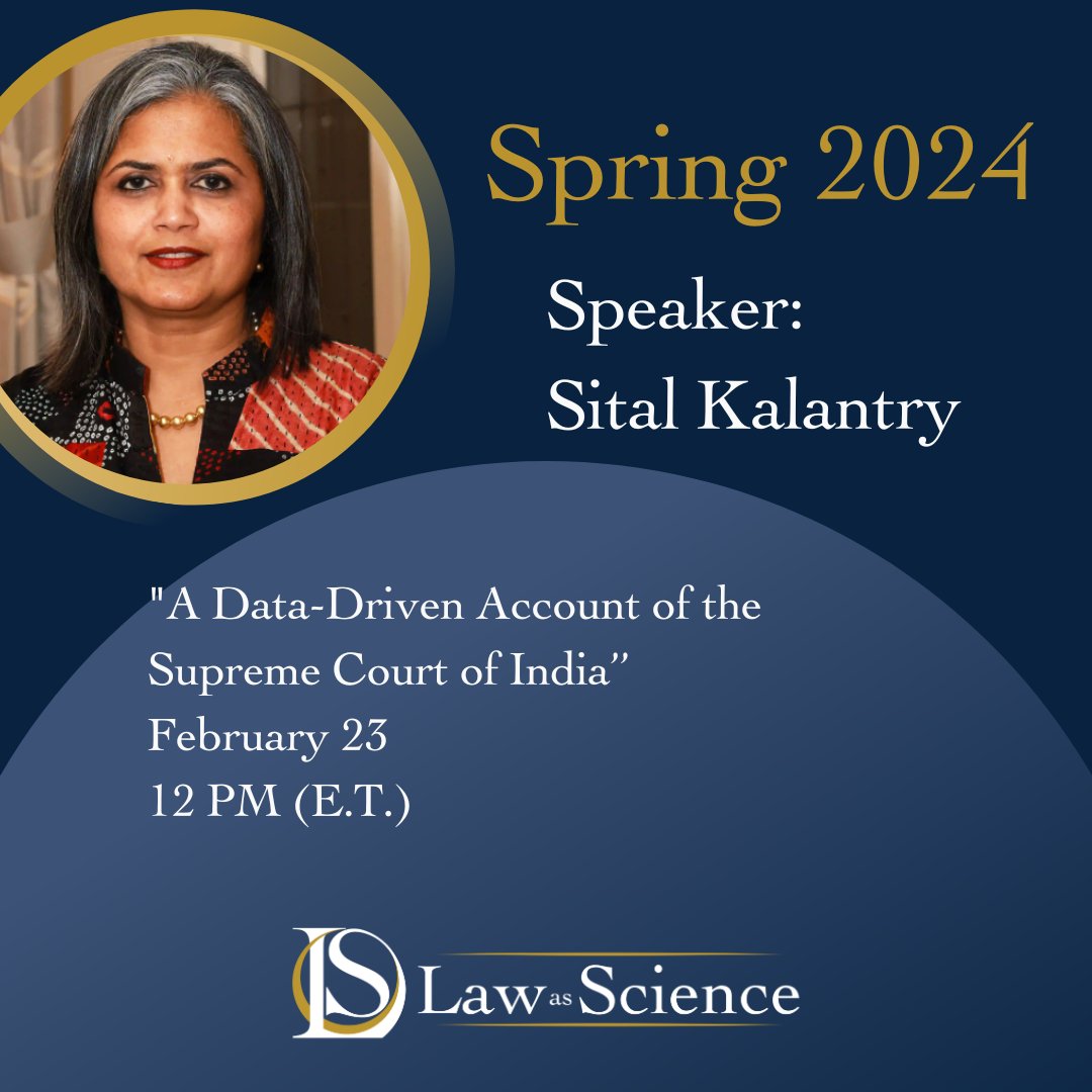 Professor Sital Kalantry from Seattle University School of Law will be giving a lecture on the topic of 'A Data-Driven Account of the Supreme Court of India.”

The event will be held on February 23  at 12:00 PM (E.T.)

Registration link: cornell.zoom.us/meeting/regist…