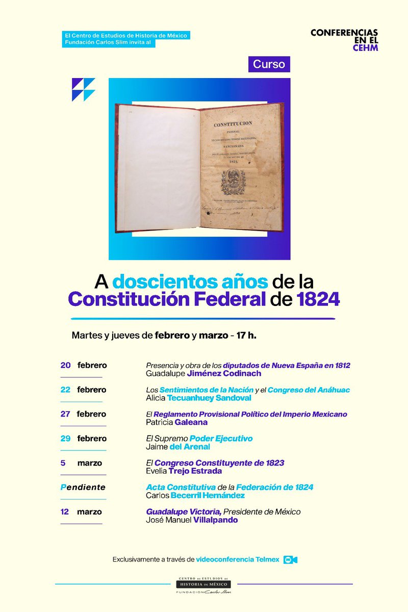 Te invitamos al curso "A Doscientos Años de la Constitución Federal de 1824"!
👉🏼Descubre los detalles en la imagen adjunta.