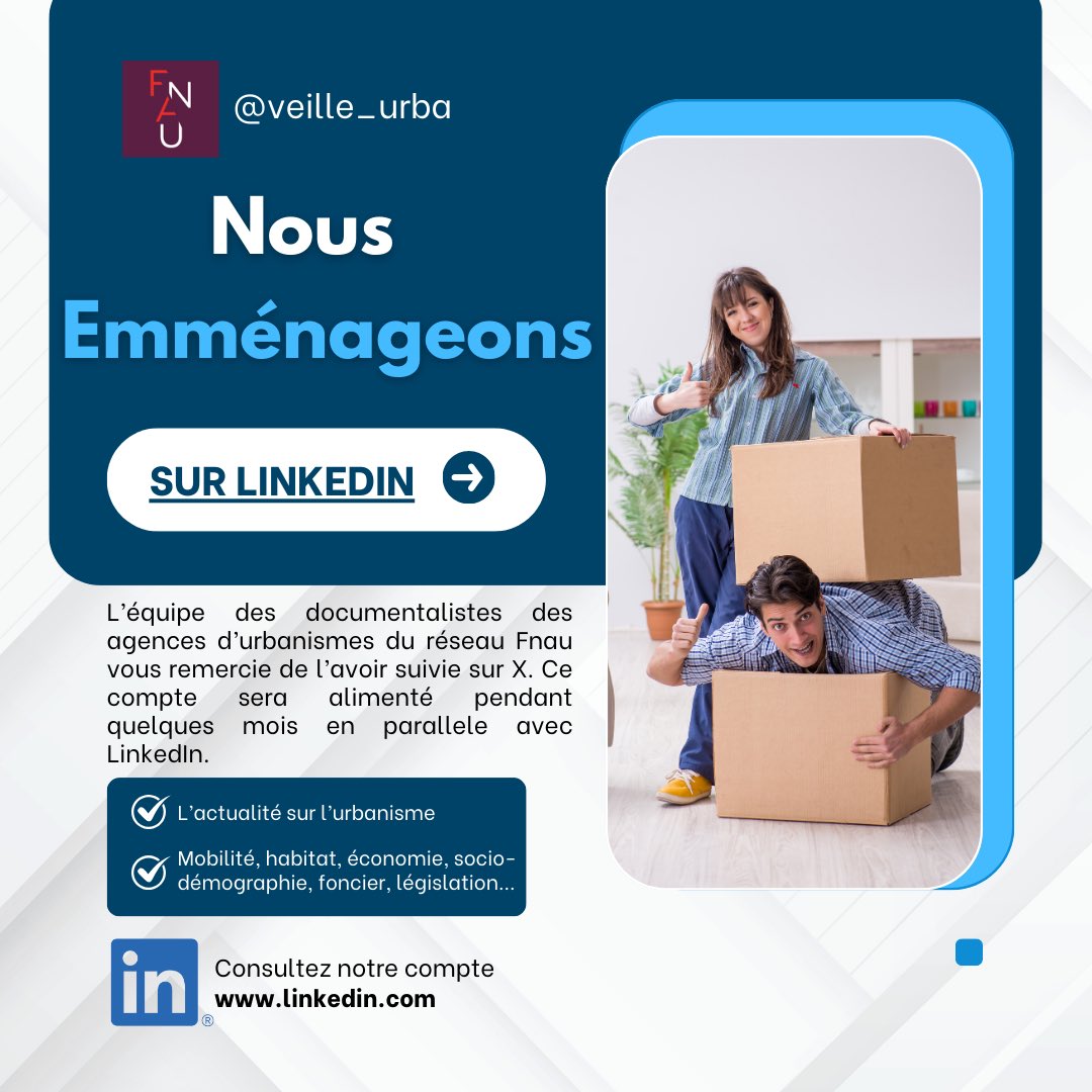 veille_urba's tweet image. 📦 @veille_urba débarque sur @LinkedIn !

Retrouvez le fil de #veille des professionnels de l’info-doc du réseau @Fnau_urba 

Rejoignez-nous ! 👉🏻 shorturl.at/agyAM