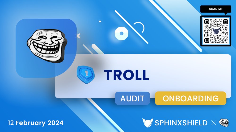 🚨 Exciting news! 🚀 We're thrilled to announce that we're onboarding <a href="/ERC20Trolls/">TROLL</a> for a comprehensive security audit! 🛡️ Join us as we ensure top-notch security for Troll's crypto venture. Stay tuned for updates! #SphinxShield #TrollAudit #CryptoSecurity 🔒