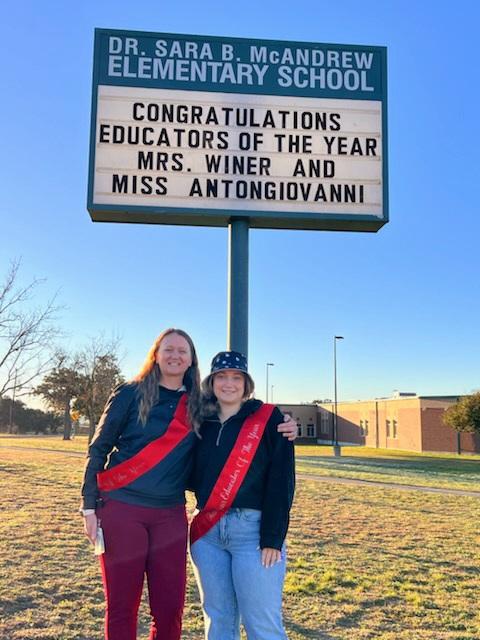 Please help us congratulate McAndrew's Educators of the Year! Miss Antongiovanni and Mrs. Winer were selected by their colleagues for this award. They are both so deserving and we are truly lucky to have them. @NISDMcAndrew @McAndrewSTEM