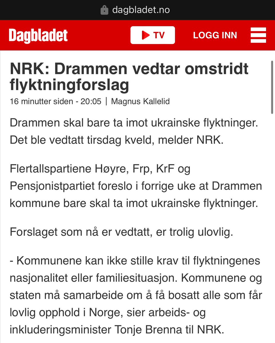 Jeg visste det ble ille, men at disse lokale løkhuene i Høyre, Frp, PP og KrF skulle klare å bevisst bryte loven for å være så rasistiske som overhodet mulig, det trodde jeg faktisk ikke skulle skje.

Drammen Høyre er blitt en forbanna skam. De har bare blitt verre og verre.