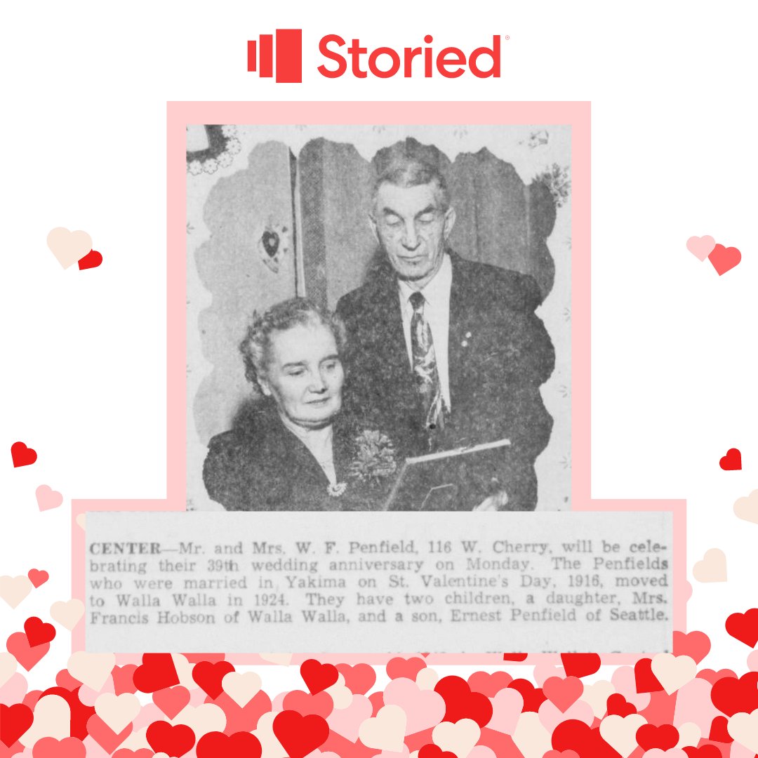There's no better way to celebrate #ValentinesDay than finding your family's marriages in historical newspapers! Search wedding stories & share the love today. Were any ancestors runaway lovers or longtime sweethearts? #Genealogy #FamilyHistory #Storied #Newspapers #Ancestry
