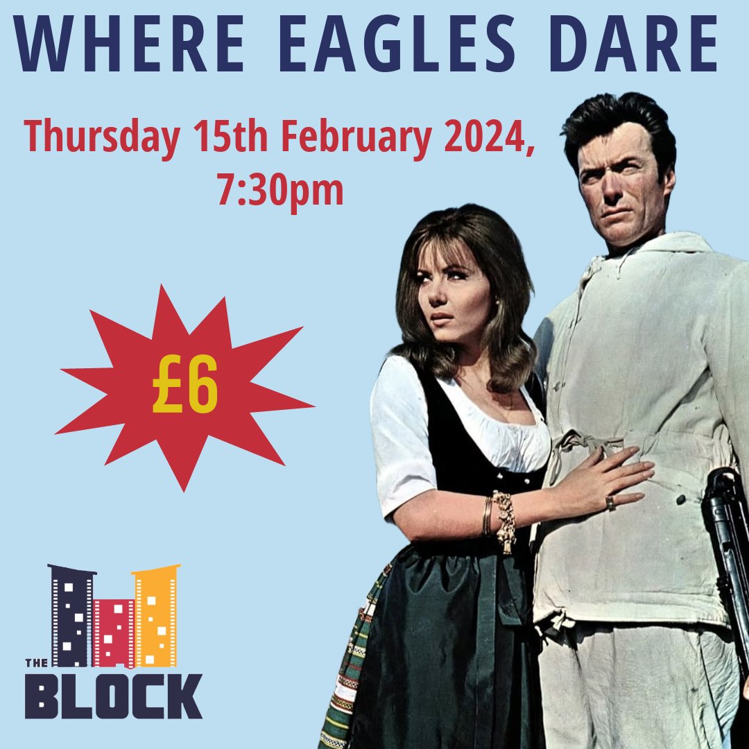 Join us on Thursday for Where Eagles Dare. Allied agents stage a daring raid on a castle where the Nazis are holding American general George Carnaby prisoner, but that's not all that's really going on 🎬 Purchase tickets online or on the door 🎟️ Refreshments included🍿