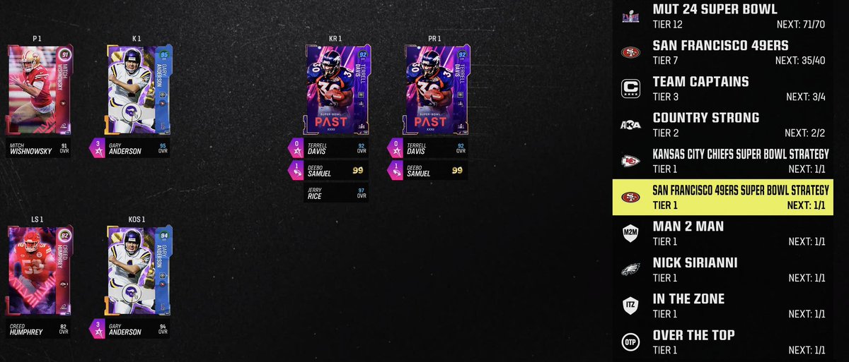 Full 96 OVR 70/70 SB 35/50 49ers. Everything you need ability wise, and also showing key player stats in thread. #BlackSwarm