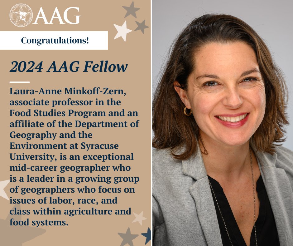 theAAG's tweet photo. Congratulations to Dr. Laura-Anne Minkoff-Zern on becoming an #AAGFellow. A leader in the field of agriculture and food systems, her work on labor, race, and class is shaping the future of American farming. #FoodGeography #Sustainability ๐พ๐@SUGeographer https://t.co/2ruDLLxCl9 https://t.co/1casBjkeIe