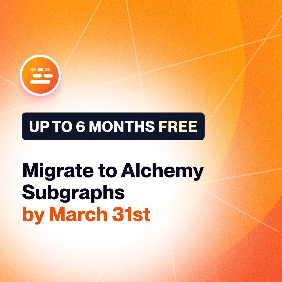 We're offering up to 6 months free for companies switching to Subgraphs by March 31st!

If you're building on top of subgraphs, you should be using Alchemy. Switch in under 5 minutes. Enjoy a 99.9% SLA and up to 5x faster indexing.
